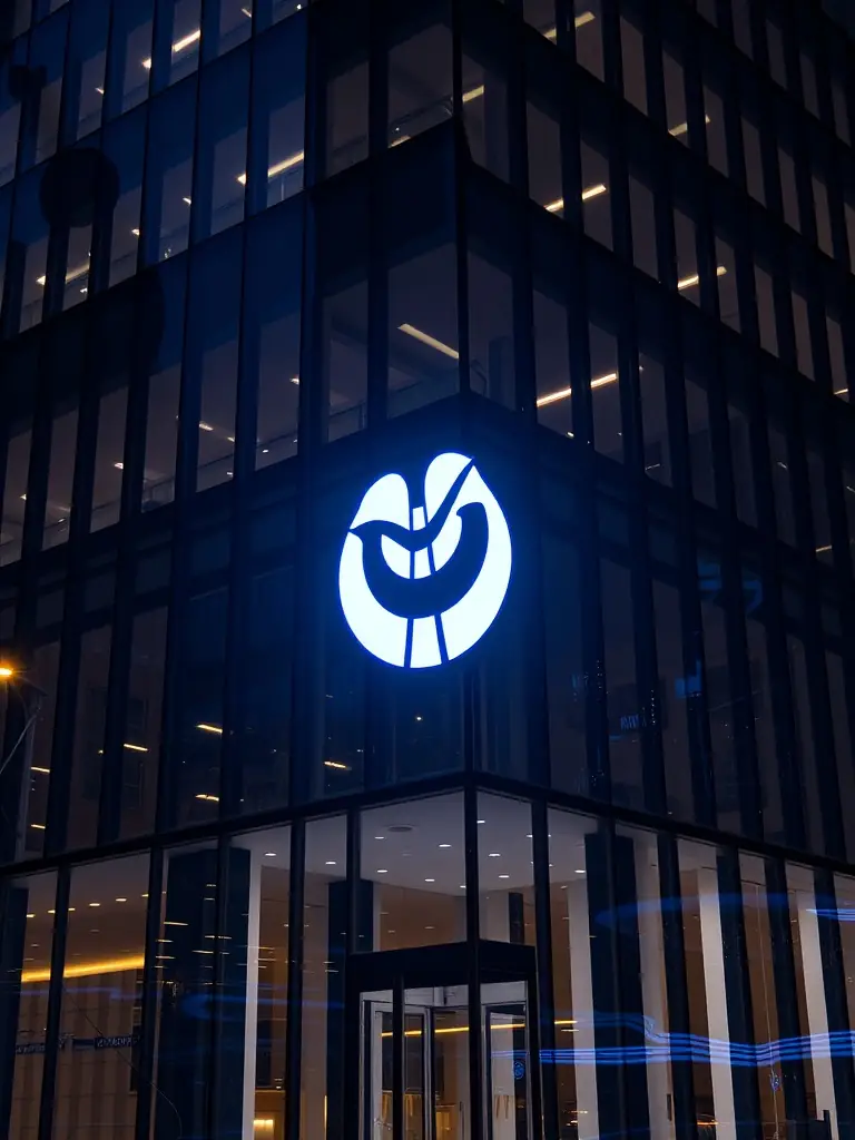 A commercial building facade illuminated with vibrant, energy-efficient LED lighting, creating an inviting atmosphere.
